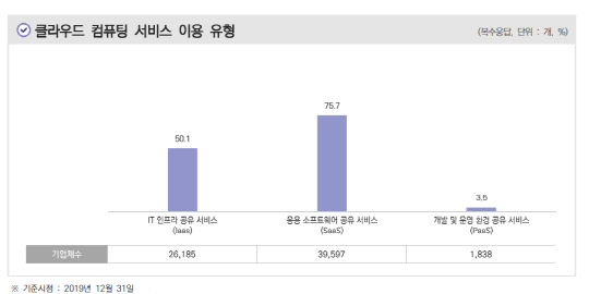 2019년말 기준 클라우드 컴퓨팅 서비스 이용 유형  <자료:과기정통부, NIA>
